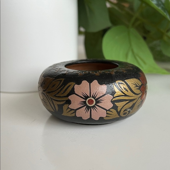 Vintage Small Mini Painted Floral Wood Vase - Picture 3 of 16